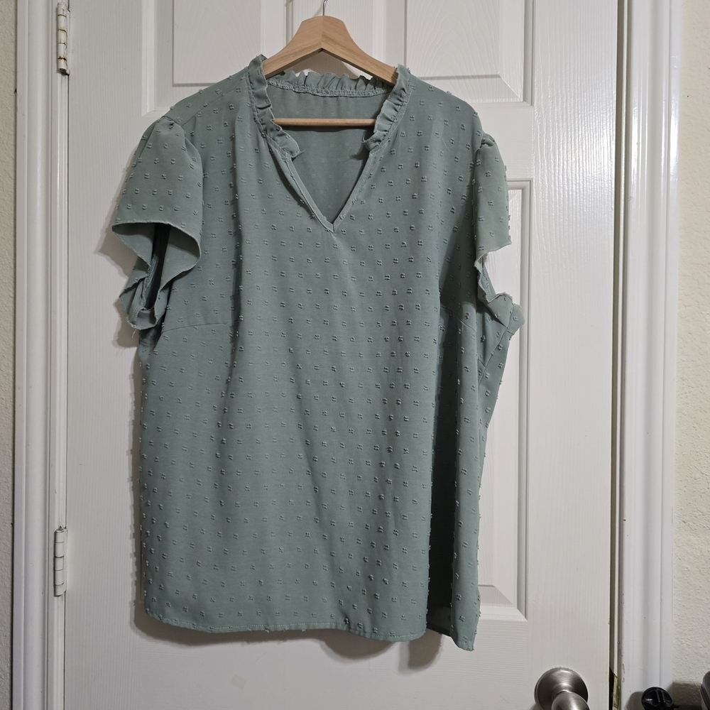 SHEIN Textured V-Neck Blouse - Soft Green